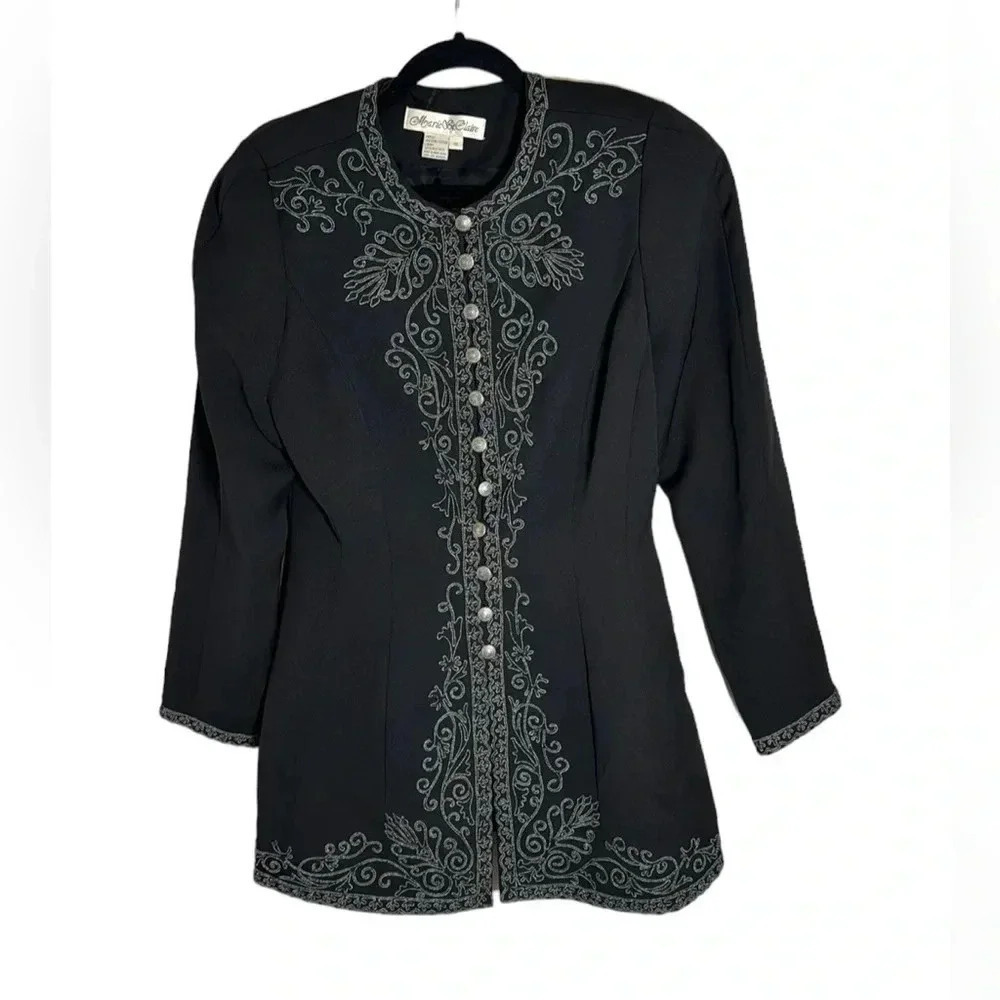 Vintage Marie St. Claire Blazer Black Size 10 Embroidered